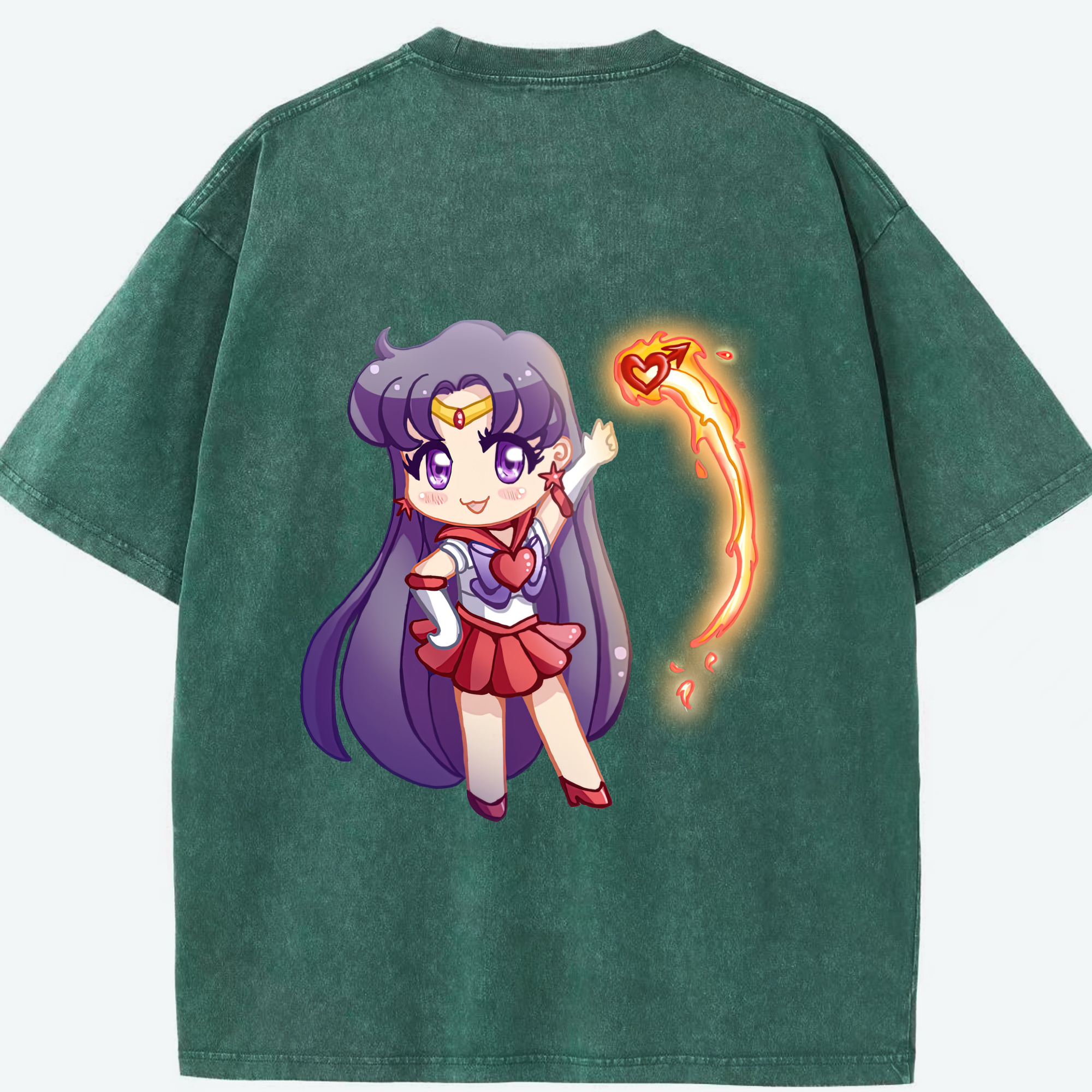 （画像用） 美少女戦士セーラームーン 火野レイ ひの レイ Sailor Moon Hino Rei （セーラーマーズ,Sailor Mars） 綿100% ヴィンテージ風 半袖Tシャツ（背面プリント）